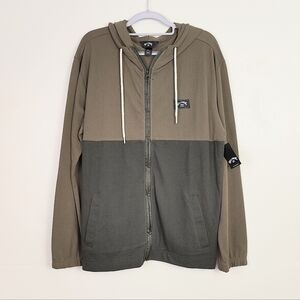 Billabong Men's Jacket Abner Zip Hoodie Green Drawstring Brown Lightweight New
